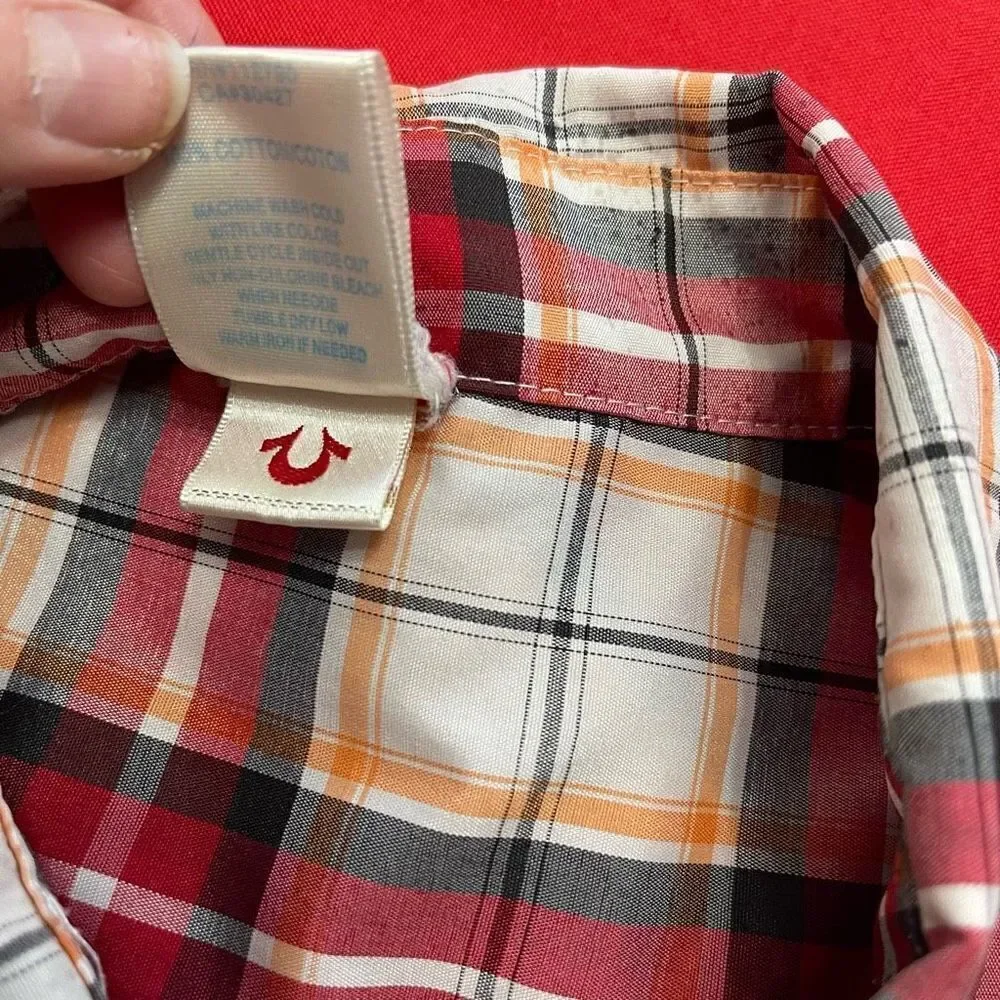 True Religion Men’s Plaid Pearl Snap Short Sleeve Button Up Shirt Size XXL